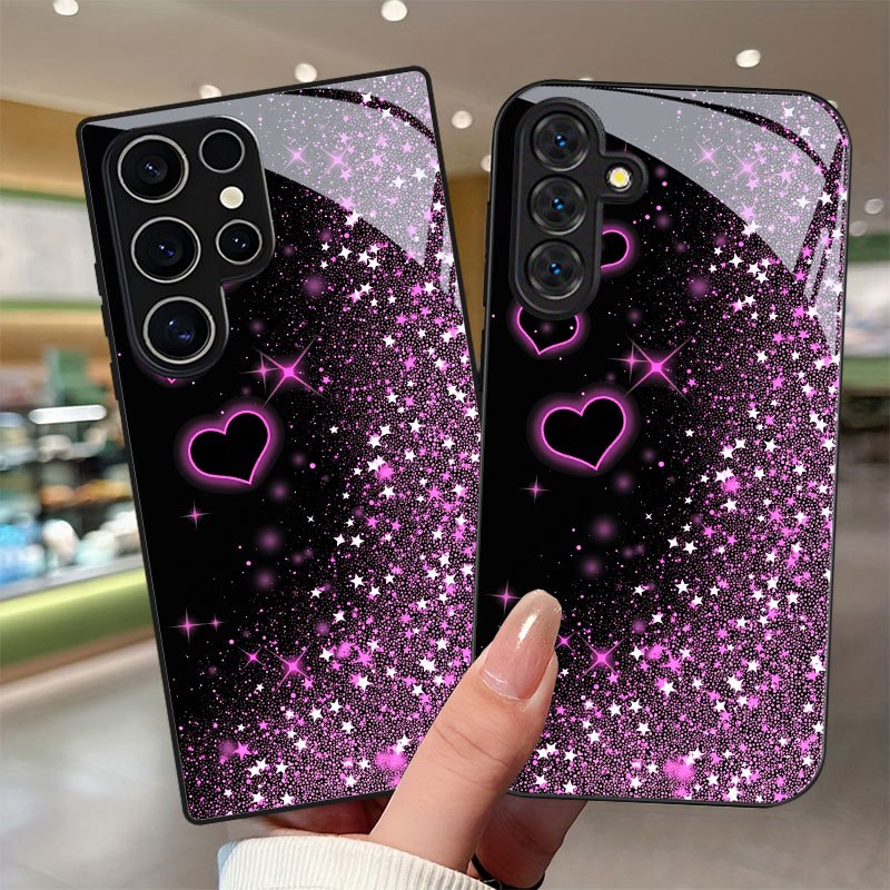 TEMU Coque de téléphone : Étui rose à motif d'étoiles de cœur avec d'objectif, compatible avec for Galaxy