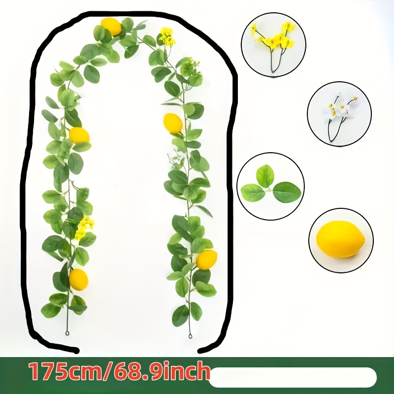 TEMU 1pc Long Hanging Artificial Lemon Vine Plant - Realistic Fake Lemon With Durable Plastic Lemon Branches, Outdoor/ Fence Balcony Decor,