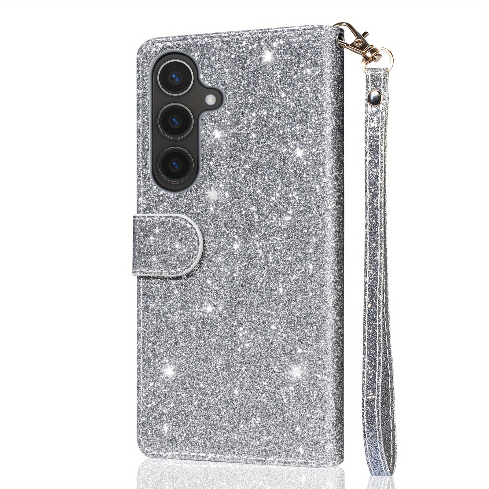 TEMU Phone Case - Silvery Glitter Zipper Multi-card Holder Fashion Phone Case For S25 Ultra/s25 Plus/s25/a35 5g/a06-4g/a16 5g-4g/s24fe/a35/a55/s24