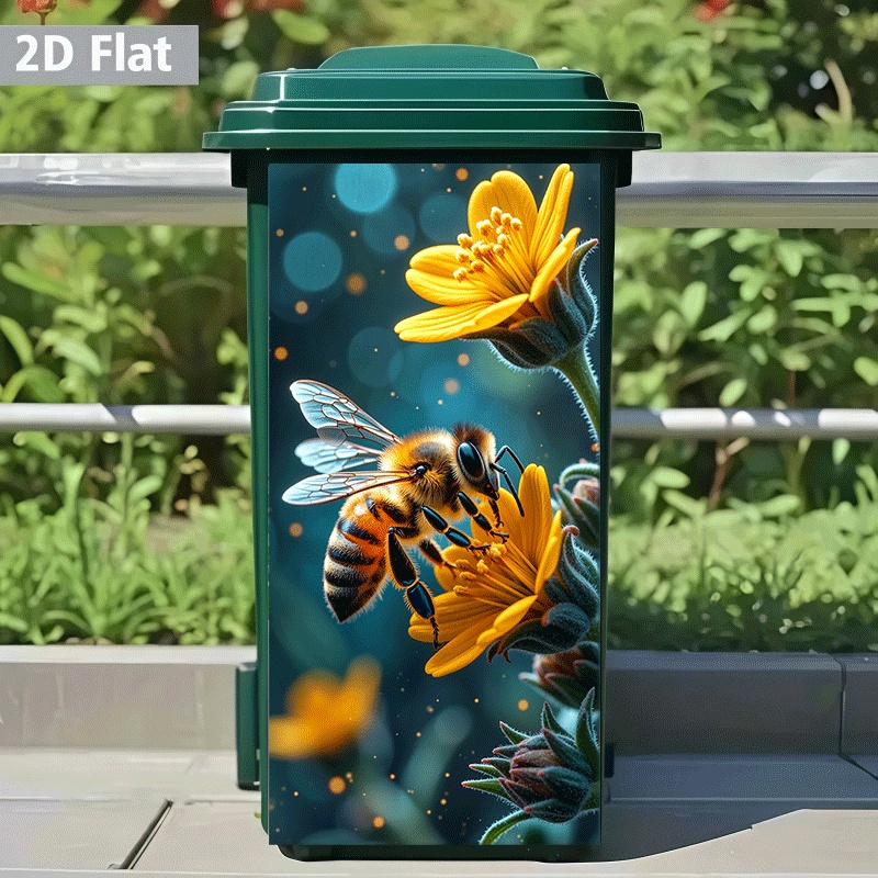 1pc Bee Collecting Yellow Flower Honey | Self-adhesive Wall Decal For Trash Cans And Home Decor, 37x82 Cm, Polypropylene, Matte End