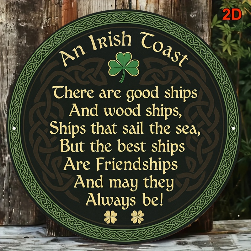 TEMU 2d Flat, 2d Flat - 2d Flat Artificial Wood Wall Decor, Round Wooden Wall Plaque With Irish Style Theme, Vintage Celtic Knot And Shamrock