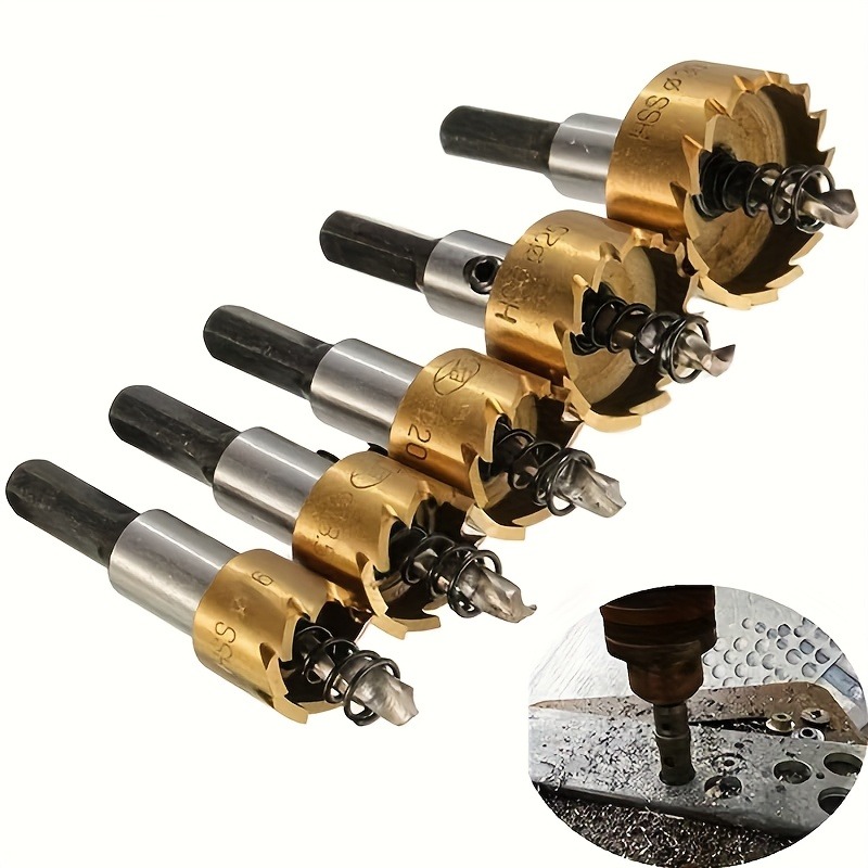 TEMU 5pcs Drill Bit Set Suitable For Drilling Metal And Stainless Steel - Professional Set With Wrench - Rust-resistant Coated Drill Bits Precision