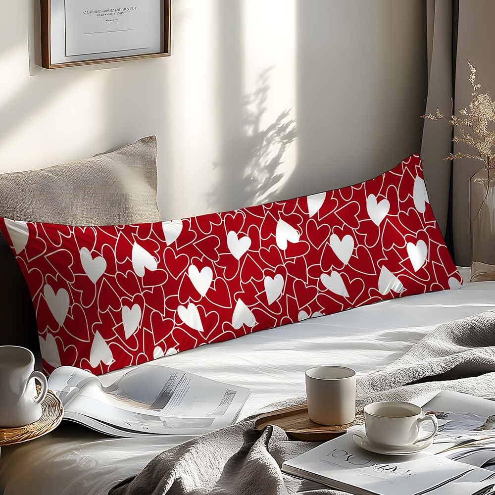 TEMU 1pc, 2d Flat Printing, Heart-patterned Long Pillowcase, Adds And To The Bedroom, In Multiple Sizes For Bedside Use. Suitable For Bedroom And