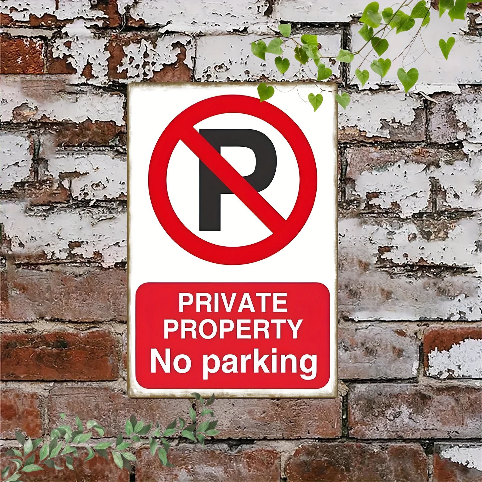 TEMU 2d Flat - 1pc 2d Flat Ideal For Halloween, No Parking Sign Indicating Private Property With A On A White Background. This Durable Wall-mounted