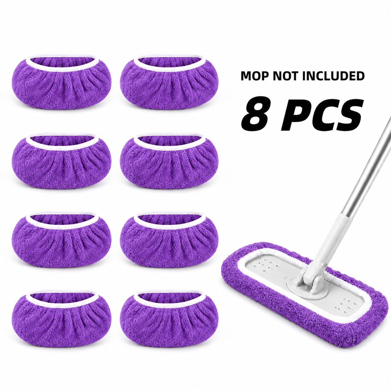 TEMU 8pcs 10-inch Flat Mop Replacement Pads, Purple Washable Microfiber Mop Pads, Absorbent For Wet And Dry Use, Elastic Edging For Secure And