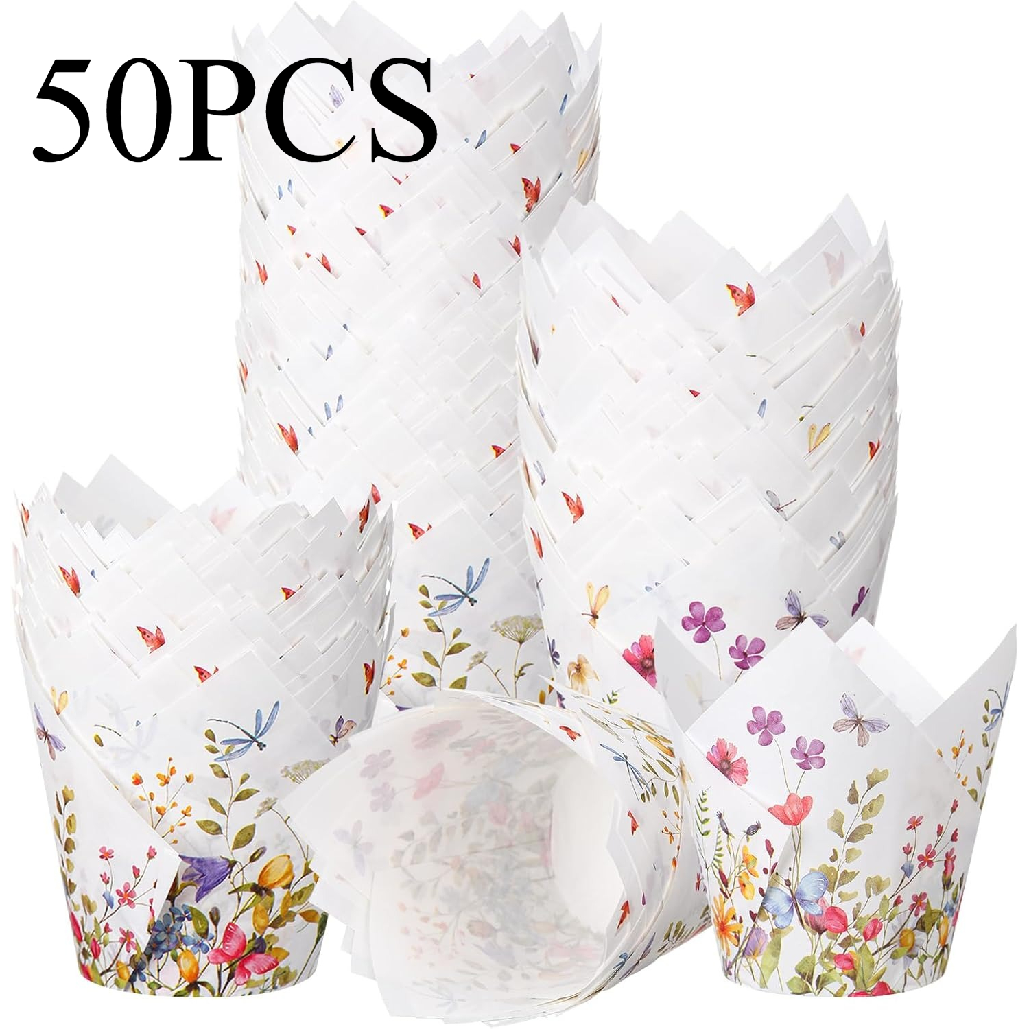 Image of Vesici 50/100counts Tulip Cupcake Liners Baby Shower Decorations Liners Tulip For Baking Cups For Spring Easter Bridal Shower Party