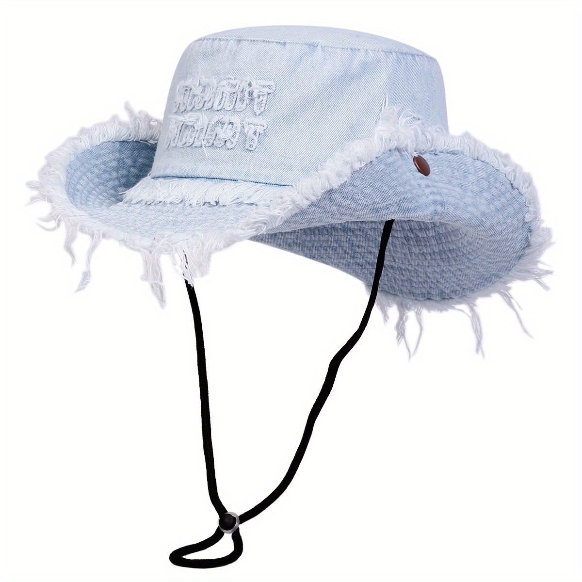 Image of Women's Denim Bucket Hat Large Brim Casual Hat Suitable For Spring/autumn Travel Beach Vacation