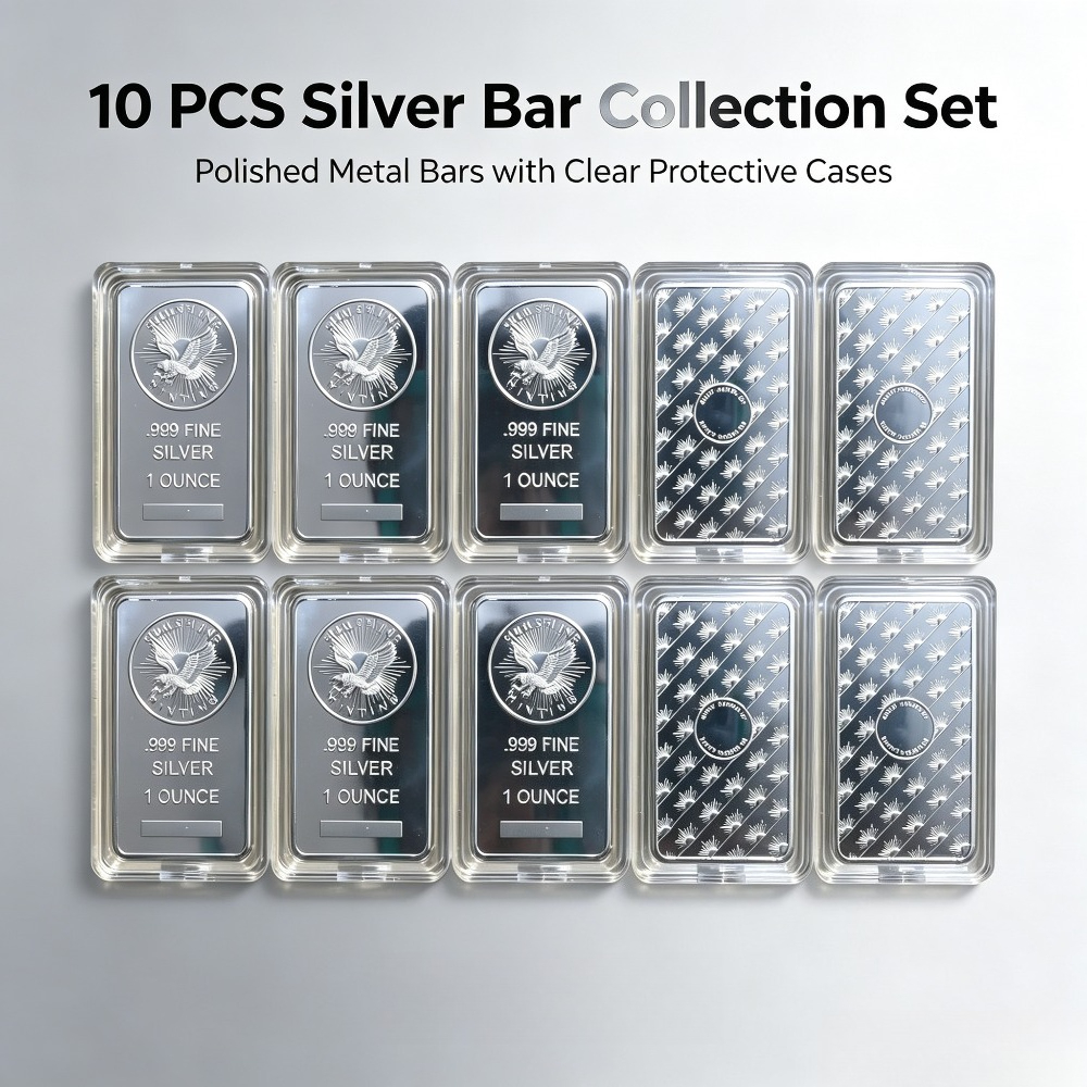 TEMU 10pcs Of 1 Ounce 0.999 Pure Silvery - Polished Coin Shaped Collectible Alloy Replica With Eagle And Exquisite Carving, Sealed Replica, Suitable