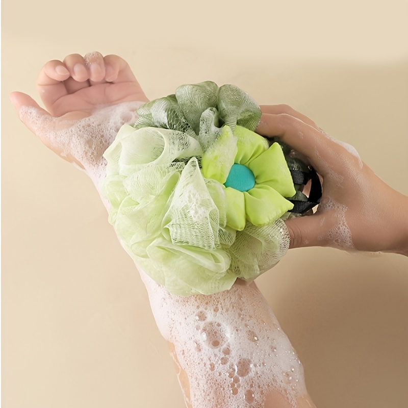 2pcs Set: Bath Ball & Heart-Shaped Hook, Floral Bath Flower
