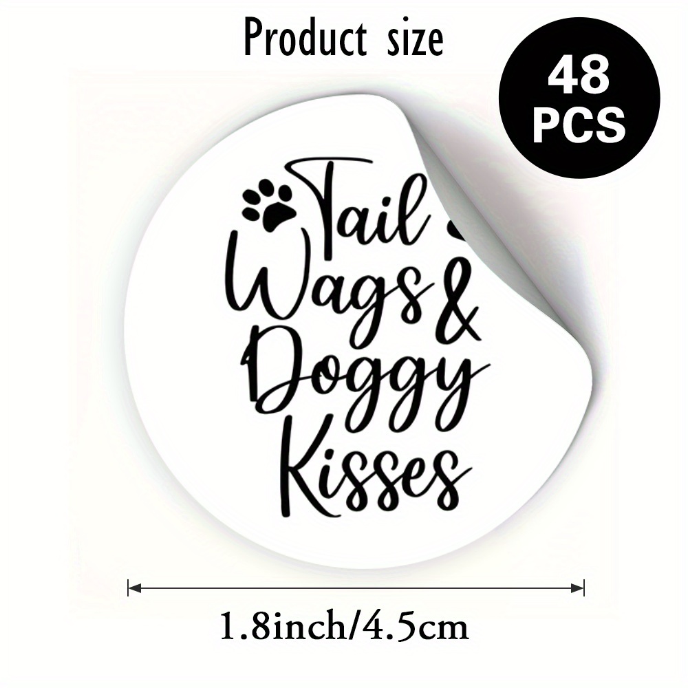 TEMU Sets van 48 of 96 ronde stickers met de zin 'Tail & Doggy ', samen met pootafdrukken en hartjes. Deze stickers zijn perfect voor cadeau labels,