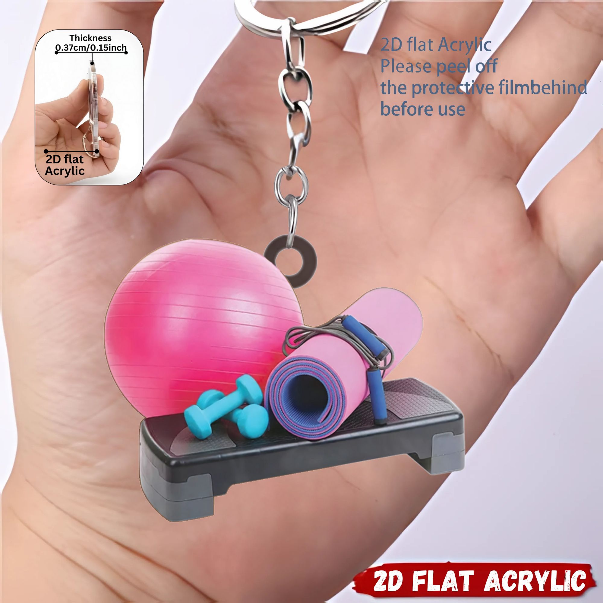 TEMU 2D Flat - < 2D Flat > 1/5 per Tappetino Yoga per Yoga/Attrezzatura Fitness Portachiavi Acrilico, per del Yoga, Regalo per /Auto/Telefono