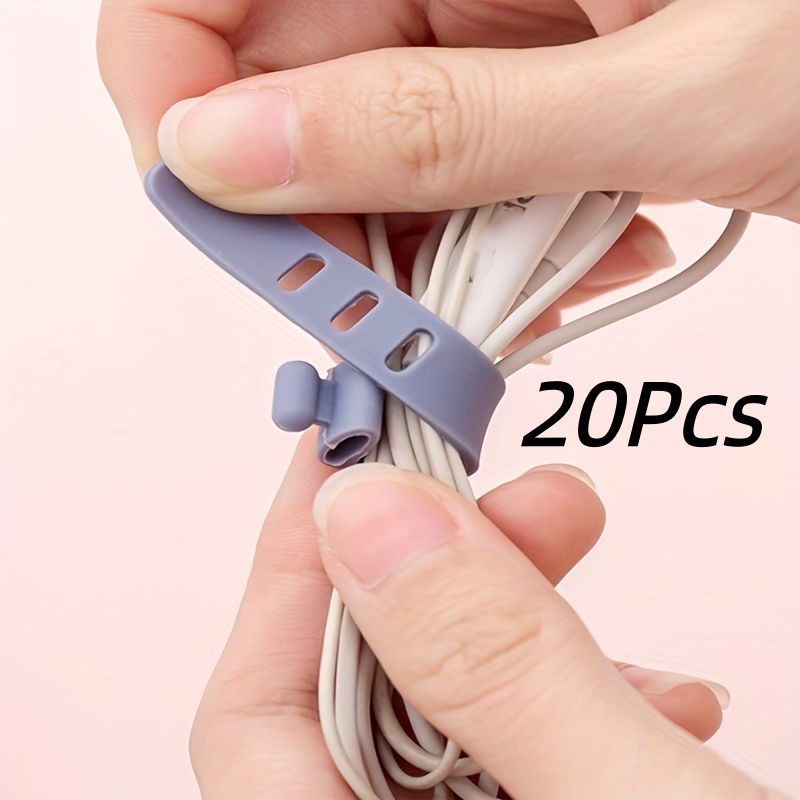TEMU Lot de 20 attaches-câbles en silicone - Organisateurs de fils réutilisables pour écouteurs, câbles USB et | Antidérapantes et élastiques -
