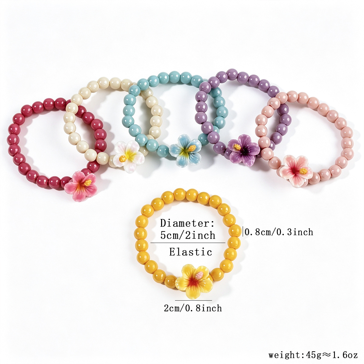 6pc Elegant Bohemian Resin Flower Bracelet Set