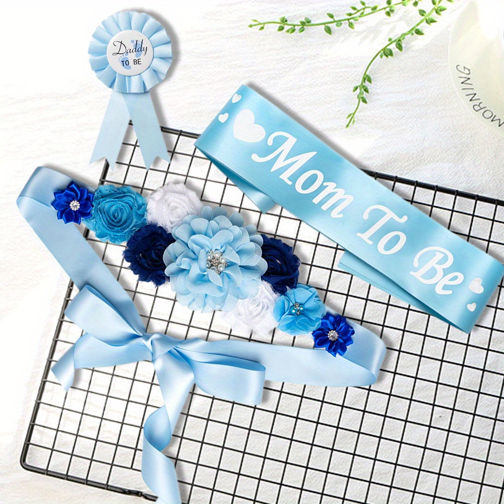 Bear Theme Baby Shower Set - Mom & Dad To Be Sash, Pin & Flower Crown