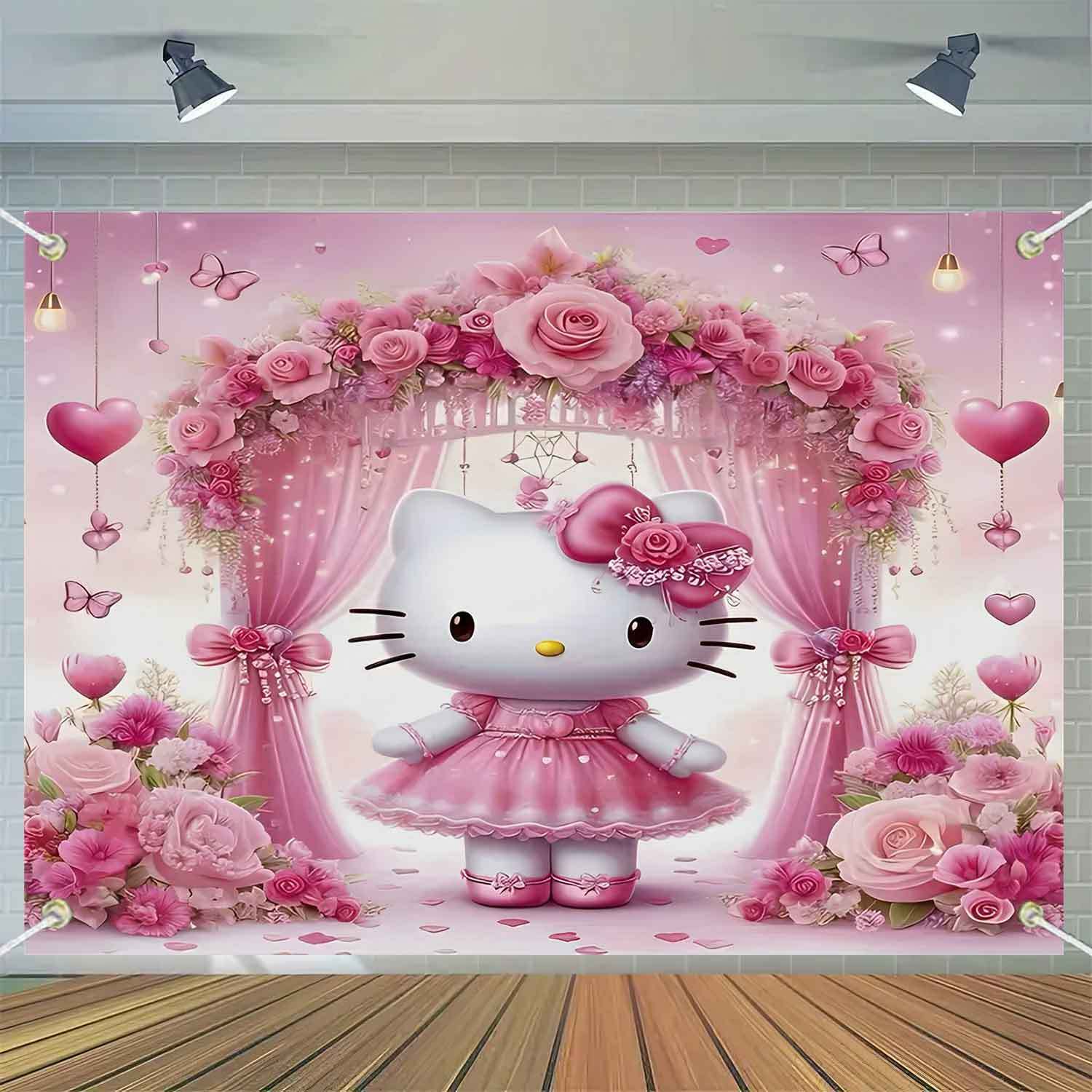 

1pc Sanrio Hello Kitty Polyester Backdrop, Holiday Party Decoration, No Electricity Needed, For New Year, Valentine's, Easter, Ramadan Events