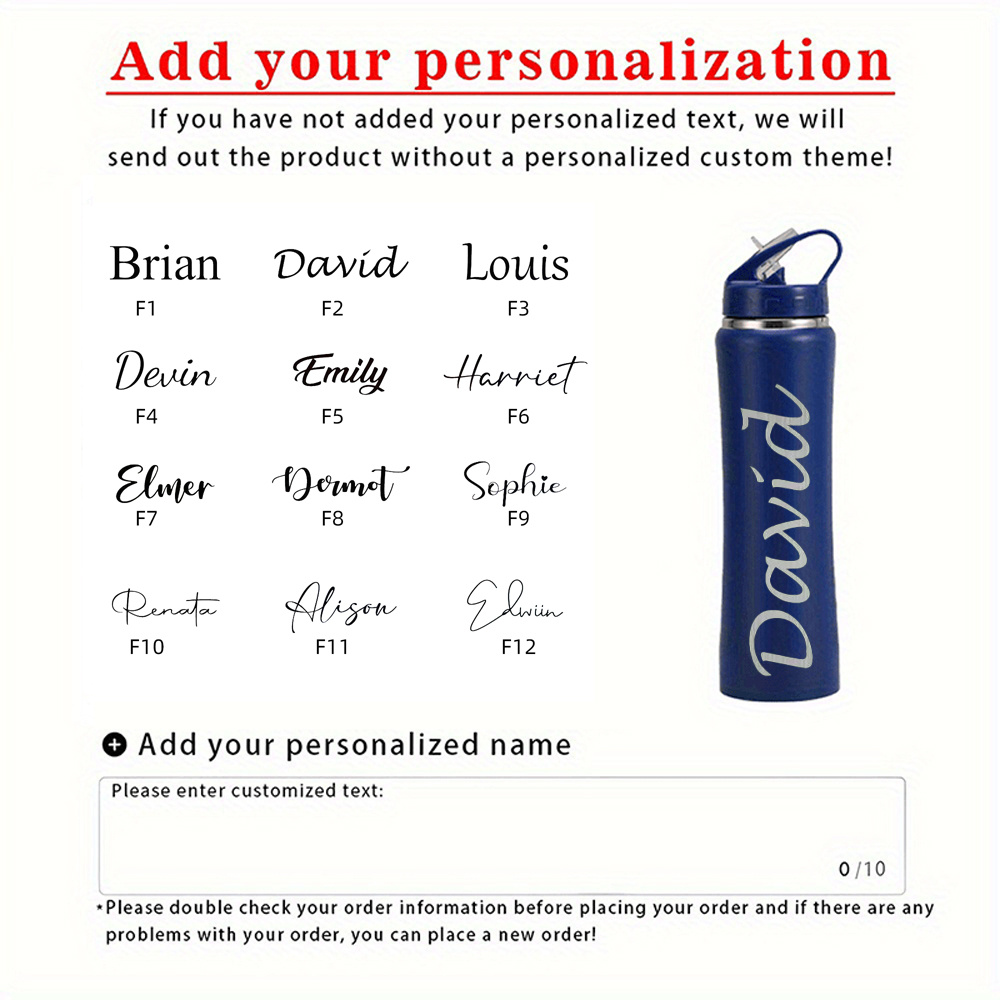 TEMU Personalized Insulated Stainless Steel Water Bottle With Custom Engraved Name And Straw, Portable Leak-proof Sports Tumbler, Practical