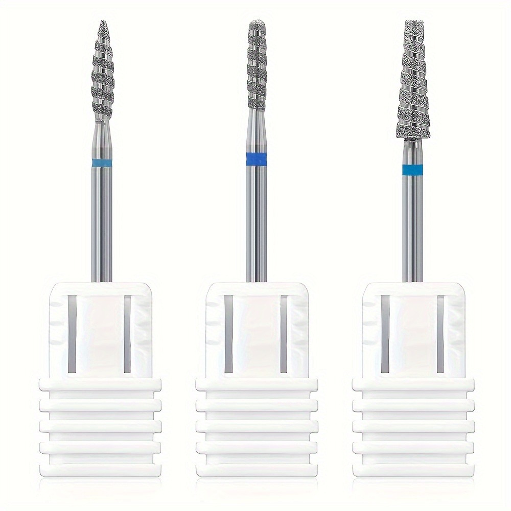 Image of For Nail Cutter Attachments, 3pcs Diamond Carbide For Nail Cutter Bits With Diamond Spiral , 3/32 Inch Cutter Attachments For Nail Preparation, Cuticle And Dead Skin Removal