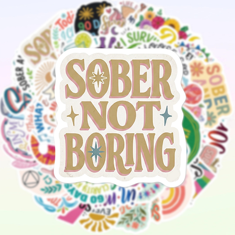 TEMU 50pcs Sobriety Inspirational English Quotes Trendy Aesthetic Sticker Decals For Large Capacity Water Bottles Laptop Shell Decal Stickers Great