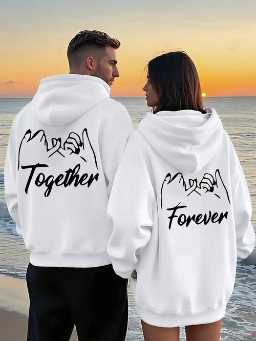 unisex couples hooded sweatshirt hand gesture letter print stylish matching pullover for couples front perfect valentines day or anniversary gift for him her soft material ideal for couples