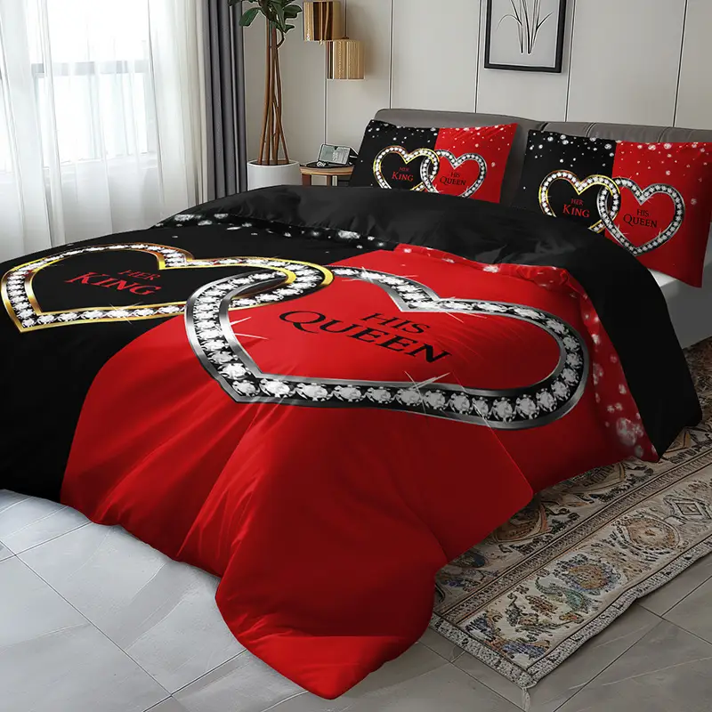 3pcs king queen hearts luxury bedding duvet cover set couple bedding quilt set romantic themed bed quilt set anniversary bedroom decor bed quilt set 1duvet cover 2pillowcase no comforter Product details 6