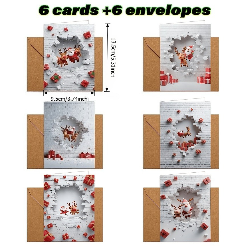 TEMU 12 cartes de vœux de Noël avec Père Noël et les (6 cartes) avec enveloppe (6 cartes) pour et , cartes de vœux drôles et colorées pour Noël,