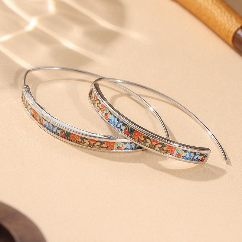 Women's Antique Porcelain Patterned Hoop Earrings