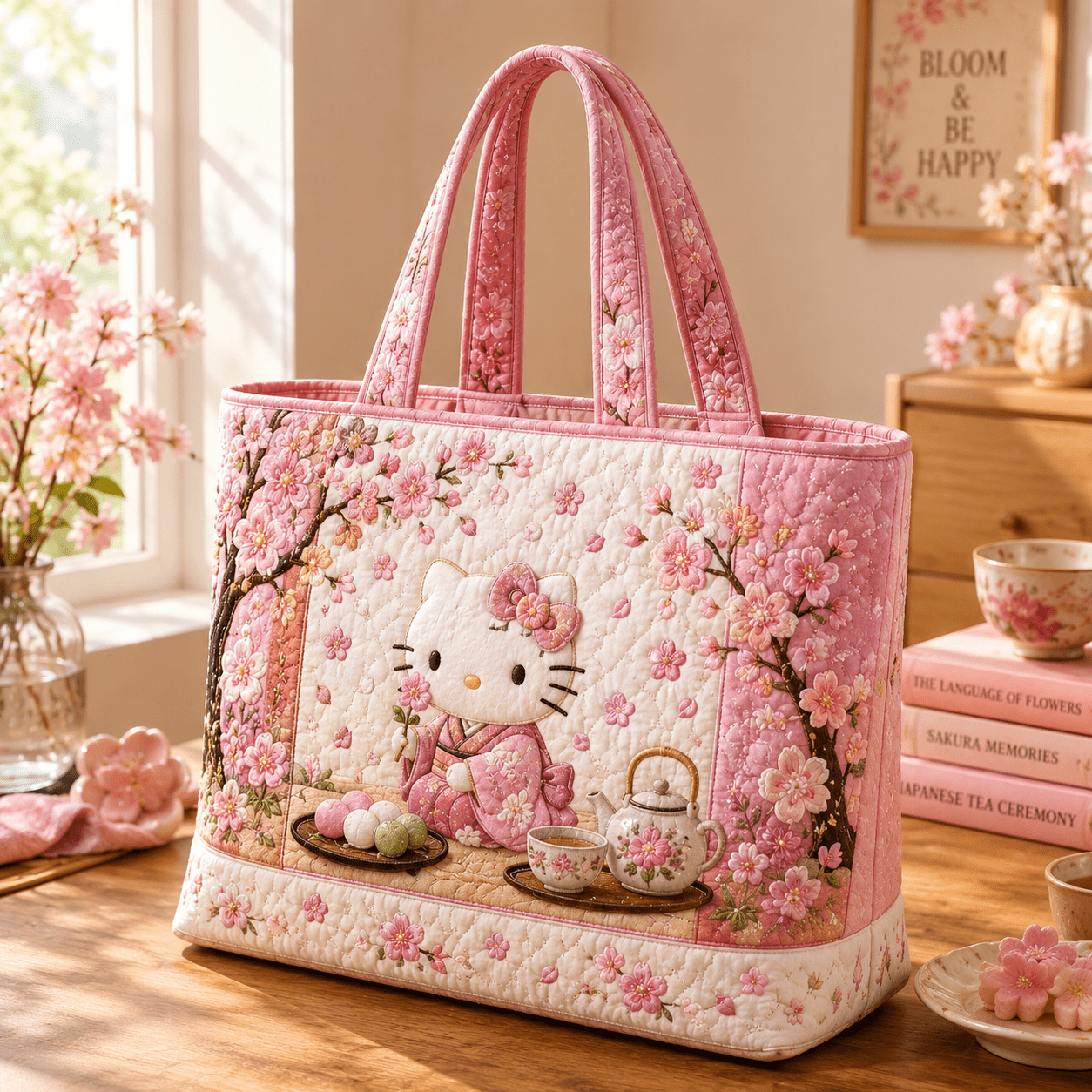 TEMU Hello Kitty Women's Tote Bag, Suitable For School, Gym, Travel, And Work - Large Capacity Soft Tote With Zipper Closure, Machine Washable, Cute