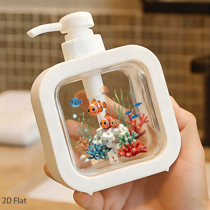 TEMU 1pc Kitchen & Bathroom Dispenser, Push Pump - Features A Clownfish, Coral, And With An Miniature Landscape Pattern, A And Deep-sea Atmosphere.