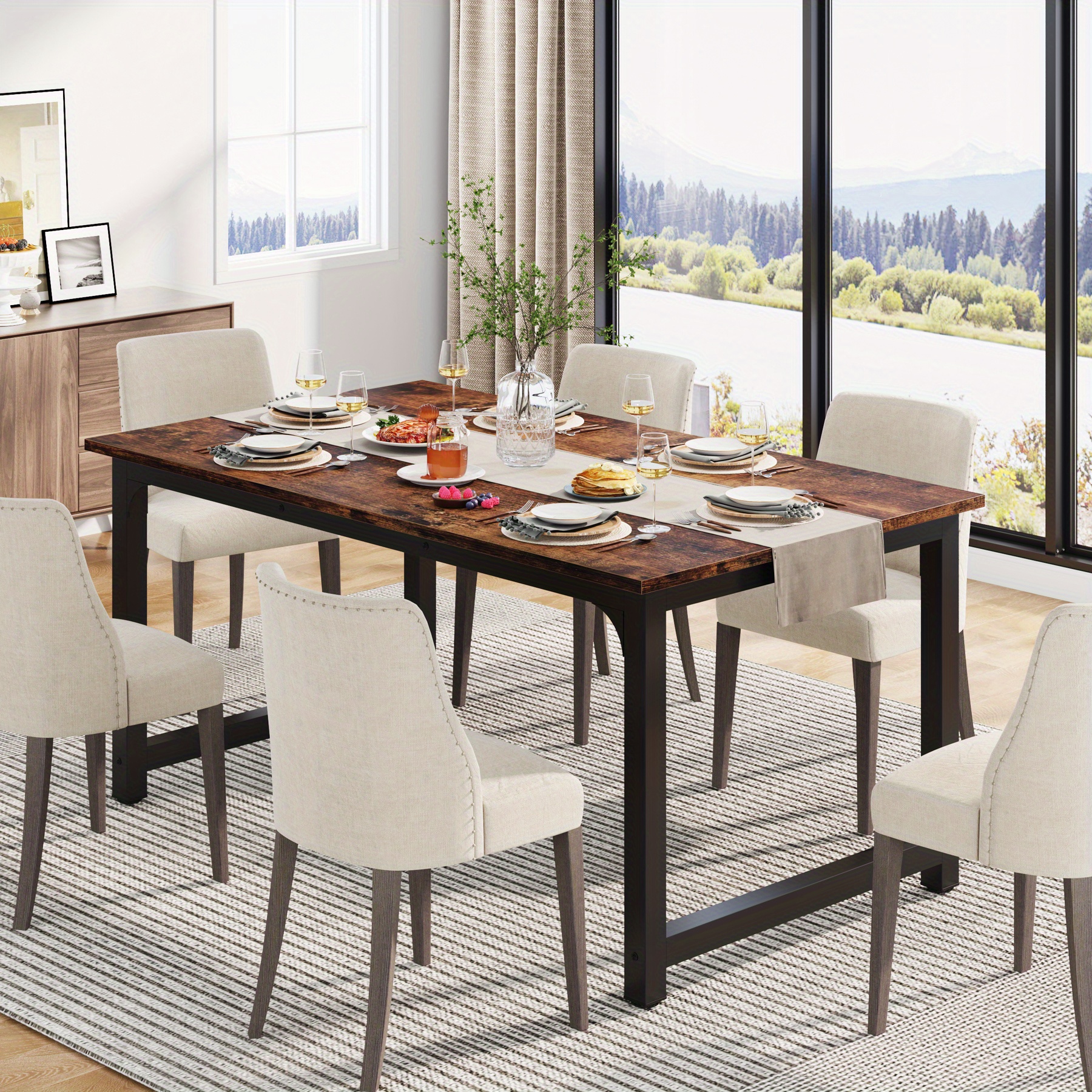 E-shop 63"X31.5" Esstisch, Industrieller Küchentisch für 4-6 Personen, Rechteckiger Esstisch für Esszimmer, mit Robusten Metallbeinen, Vintage Braun,
