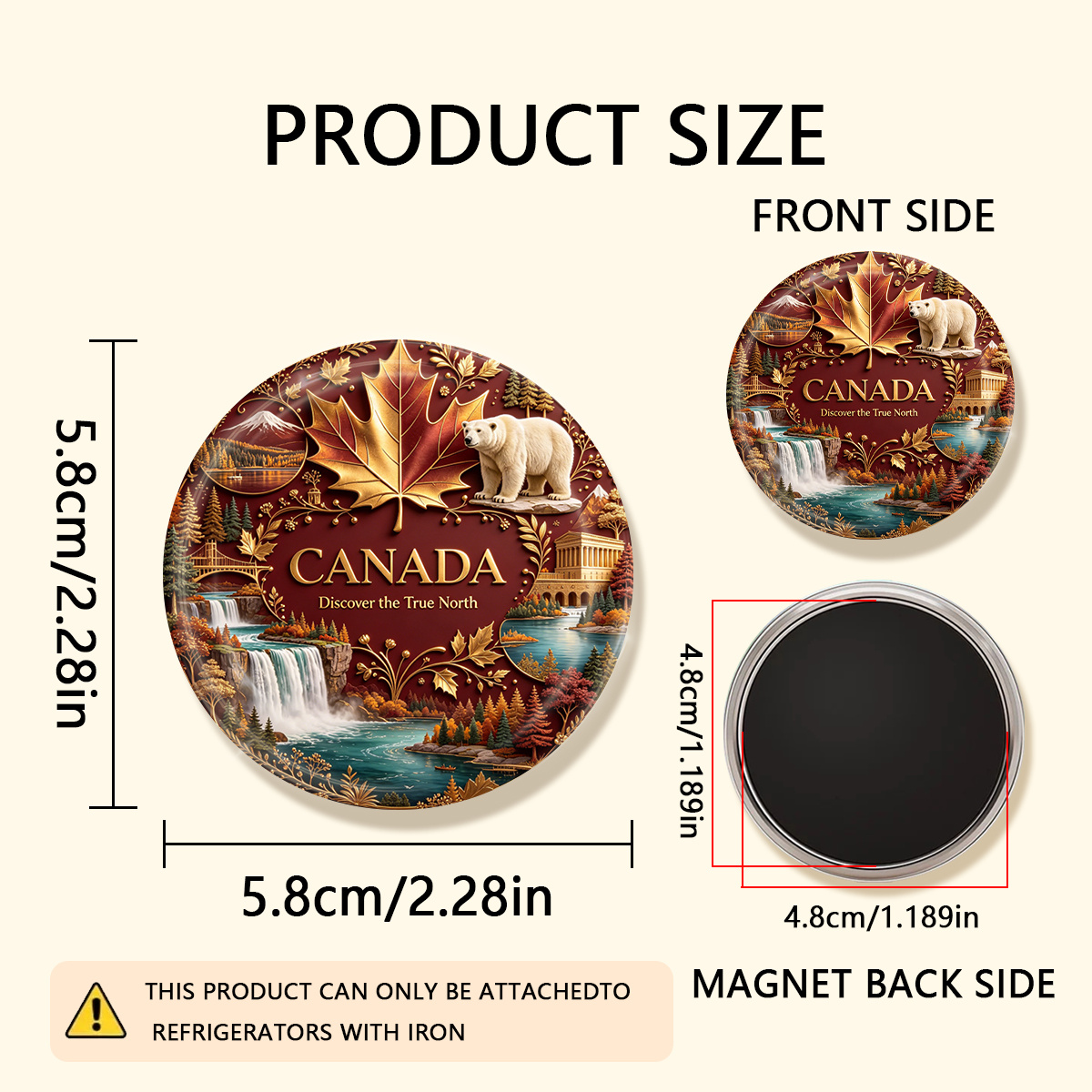 TEMU 1 pièce Aimant de réfrigérateur rond et plat 2D CANADA Découvrez Nord, durable, adapté pour fixer des photos, des cartes postales, etc. au