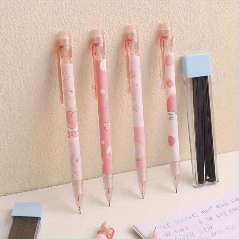 TEMU 5-pack Sweet Peach Mechanical Pencils, 4 Pencils In A Box, 0.5mmhb Pencils, Retractable Plastic Pencils, Pink Fruit Theme Design, Ideal Learning