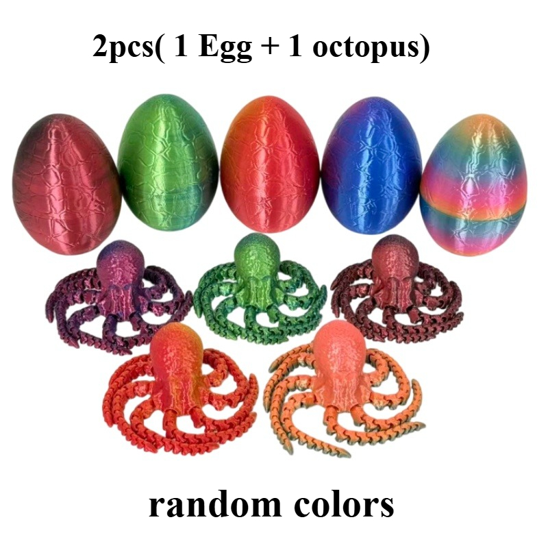 TEMU 2pcs (1 Egg And 1 Octopus) Random Colors 3d-printed Octopus-in-an-egg Toy Features A Cute, Design And Vibrant Colors, Making It An For Home Or