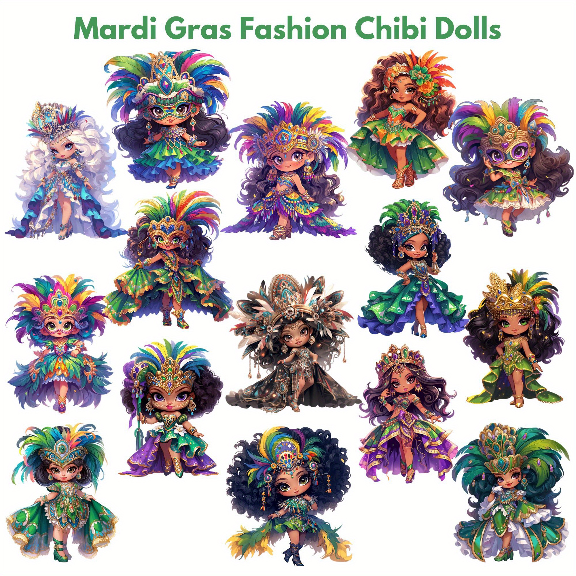 

15pcs Mardi Gras Dolls - Wooden Fashion Dolls For Party Decorations