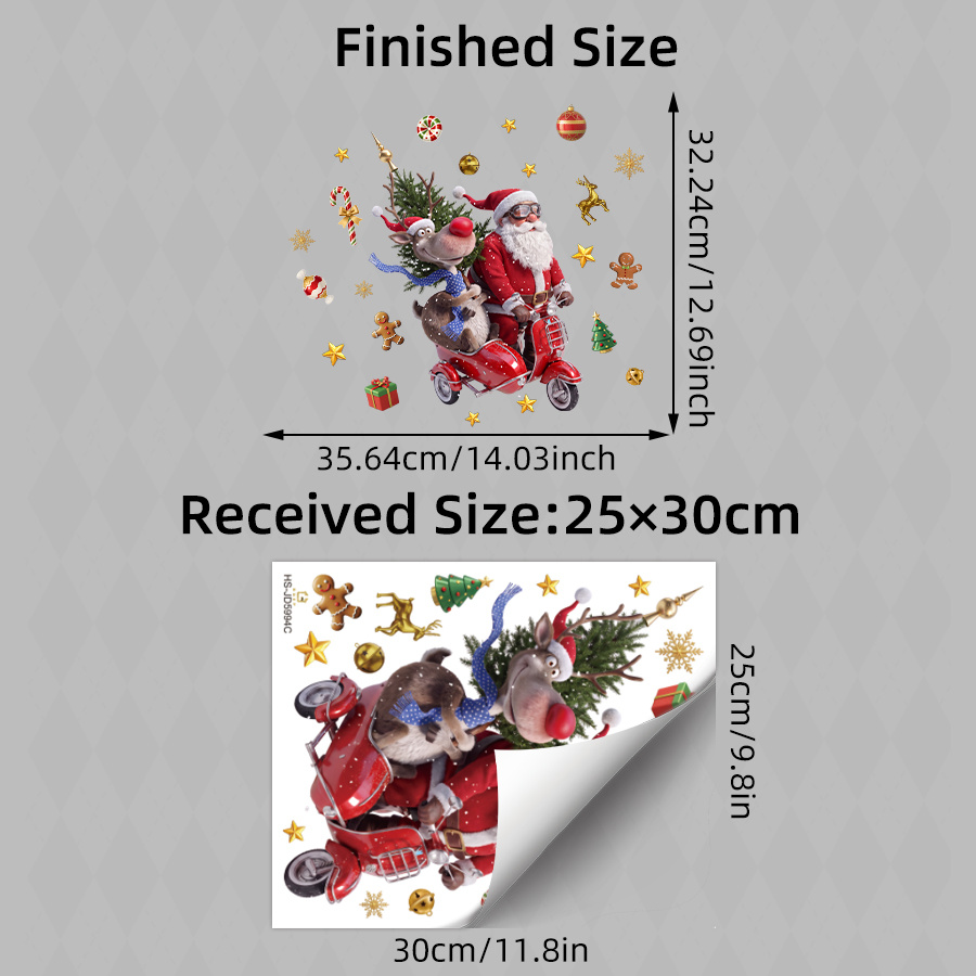 TEMU Adesivi Divertenti per Finestre con su Scooter, su Renna che Guida uno Scooter, Decalcomanie Elettrostatiche Visibili Bifacciali Facili da