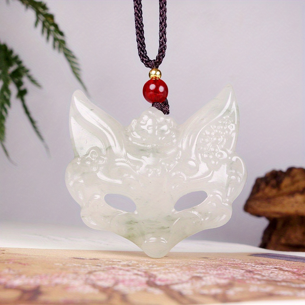 Natural Stone Fox Mask Pendant Necklace, Exquisite Gift