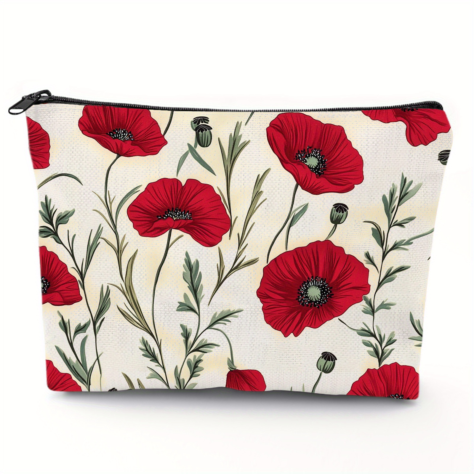 

[1pc Trousse de Florale] 1pc Trousse de Florale en Fermeture à Glissière, Pochette de Décontracté , Trousse de Spacieuse Lavable Poppy et Organisateur de Sac à