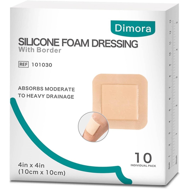 10 Pack Foam Dressing with Border Adhesive - Waterproof, Breathable, Non-Stick, Easy-to-Apply Wound Care Bandages, Scrapes