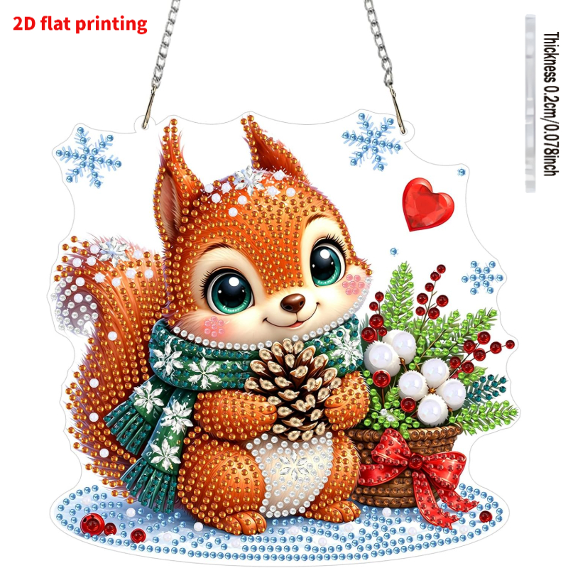 TEMU 2d Flat Printing Cute Squirrel Diamond Painting Pendant Kit 5d Acrylic Rhinestone Set | Animal Window Scene Pattern, Special Shape Crystal