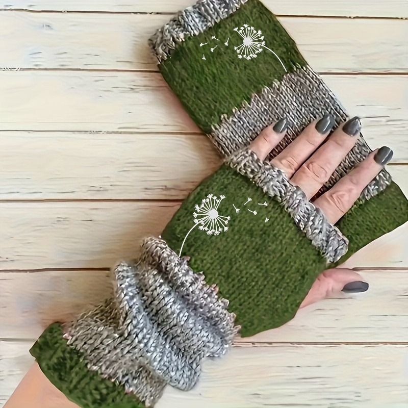 TEMU 1 Pair (2pcs) Dandelion Embroidered Fingerless Gloves, Vintage Style For Outdoor Use