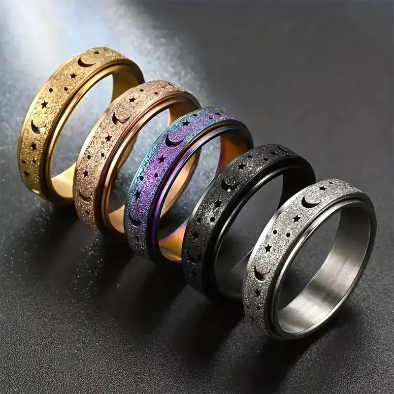 1 elegant and adorable unisex stainless steel ring, rotatable   design in multiple colors –   daily wear, parties, valentine s day, anniversaries, and weddings, wedding jewelry, valentine s day gift, stylish accessory, rotatable ring, polished  , hypoallergenic ring, moon and  , statement ring, couples jewelry,   Product details 0