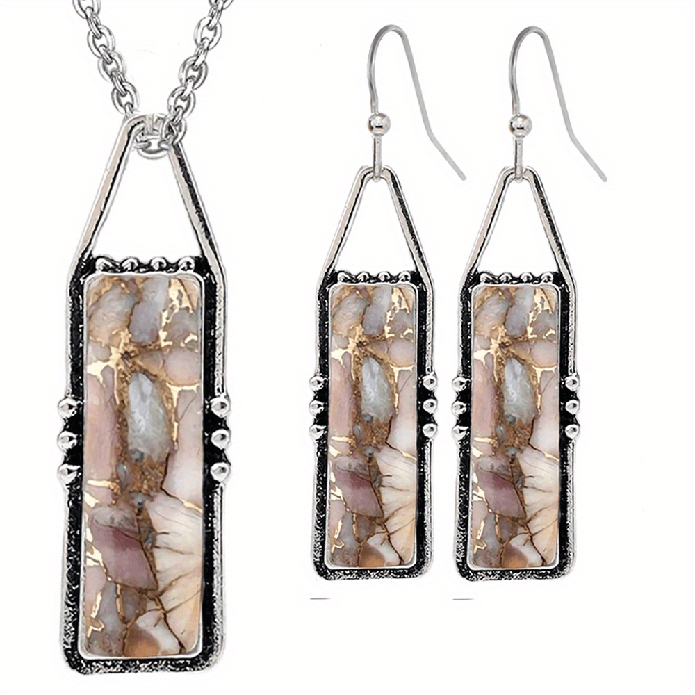 TEMU Fashionable And Creative Jewelry Set Geometry Retro Bohemian Pendant Necklace Earrings Set Exquisite And Perfect Festival Party Commemorative Jewelry Gift