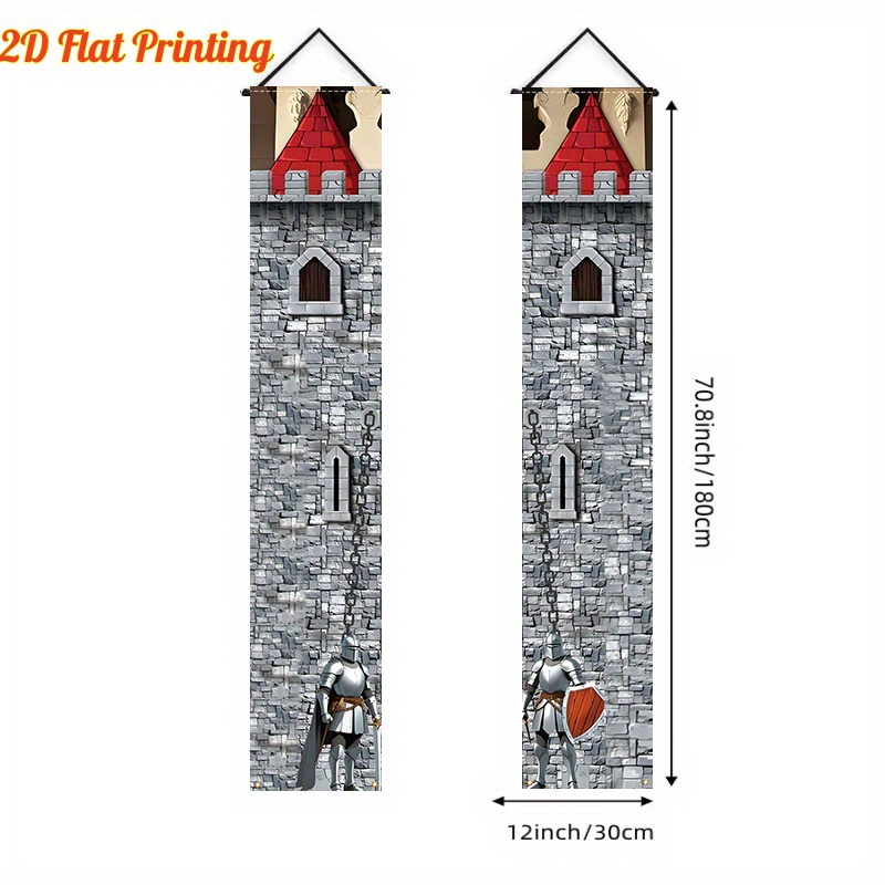 E-shop 2D Flach, 2D Flach - 2D Flach, 2D Flach - 2D Türbanner, ein Paar 2D-Banner für ein mittelalterliches Festival, mit - und Burg-Designs, aus