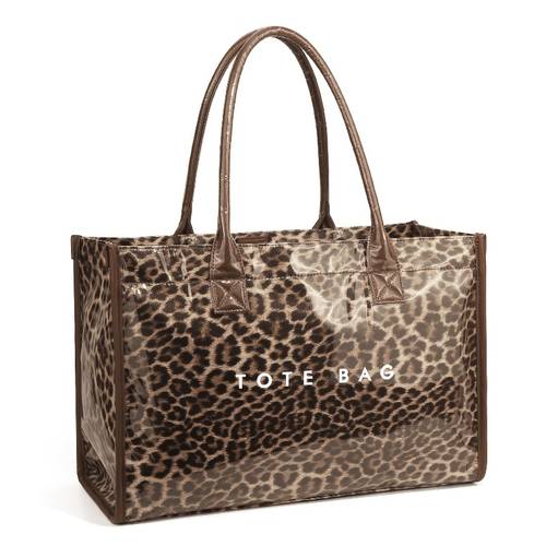 leopard print retro tote bag casual letter handbag transparent minimalist commuter large capacity shoulder bag pvc material animal print fixed shoulder straps magnet closure