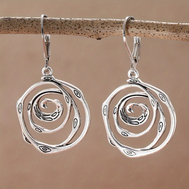 European Antique Replica Earrings Handmade Spiral Silvery Jewelry Christmas Dinner Collection