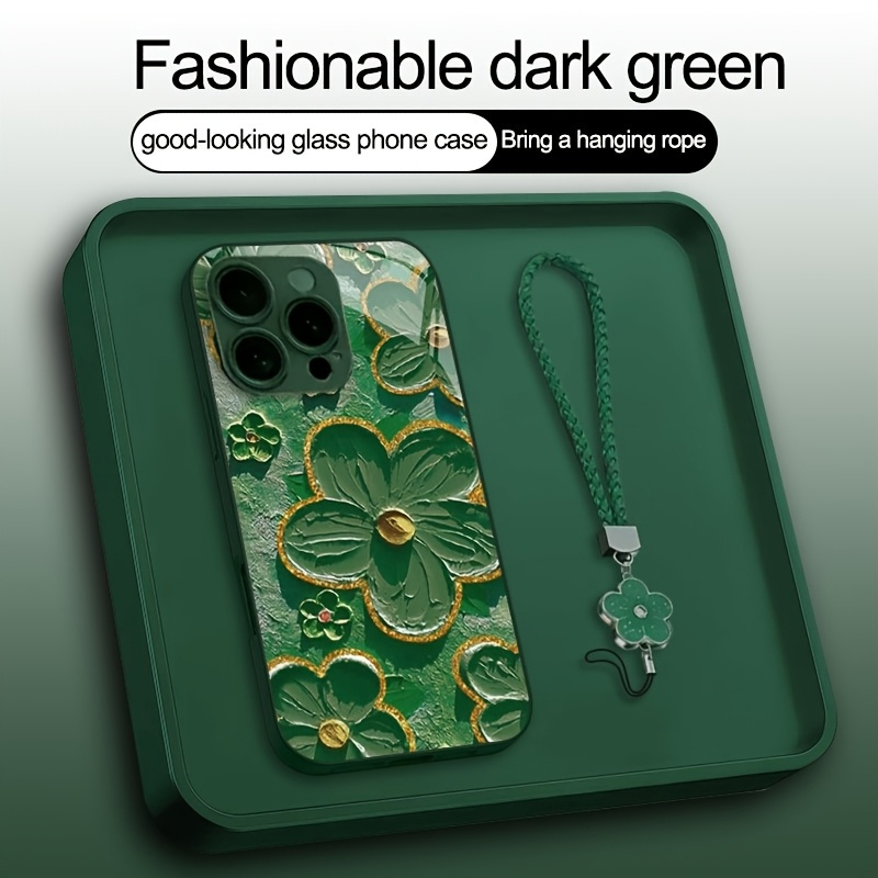 TEMU Phone Case: 2d Flat Fashion Oil Painting Floral Pattern Full-coverage Phone Case With Lanyard, Suitable For Iphone 17 Pro Max/16 Pro Max/15 Pro