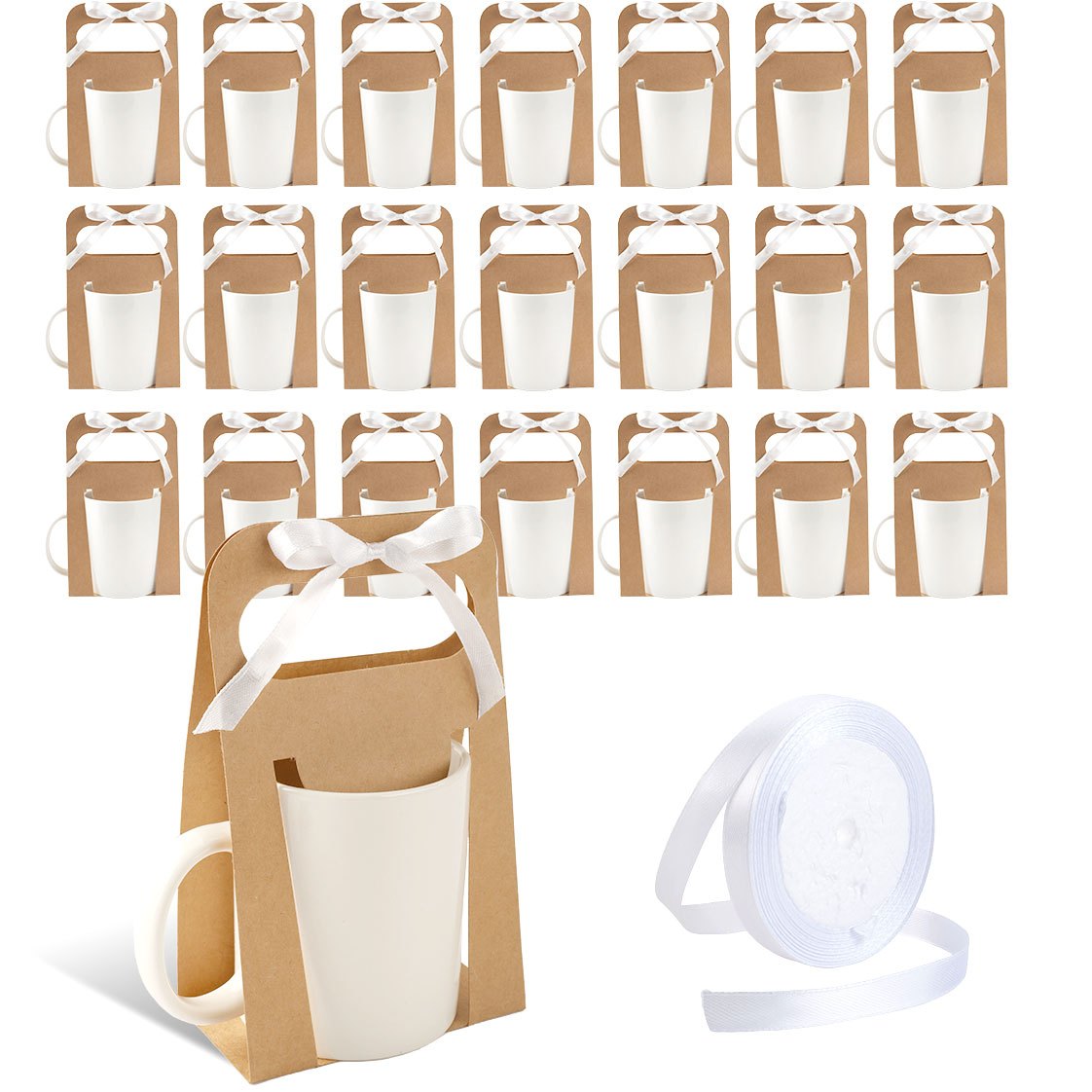 22-pack Mug Gift Packing Boxes With 1 Roll Ribbon, 11-12oz Sublimation Mugs Gift Packaging Box Wrapping Gift Box Mug Holder Candle Gift Box