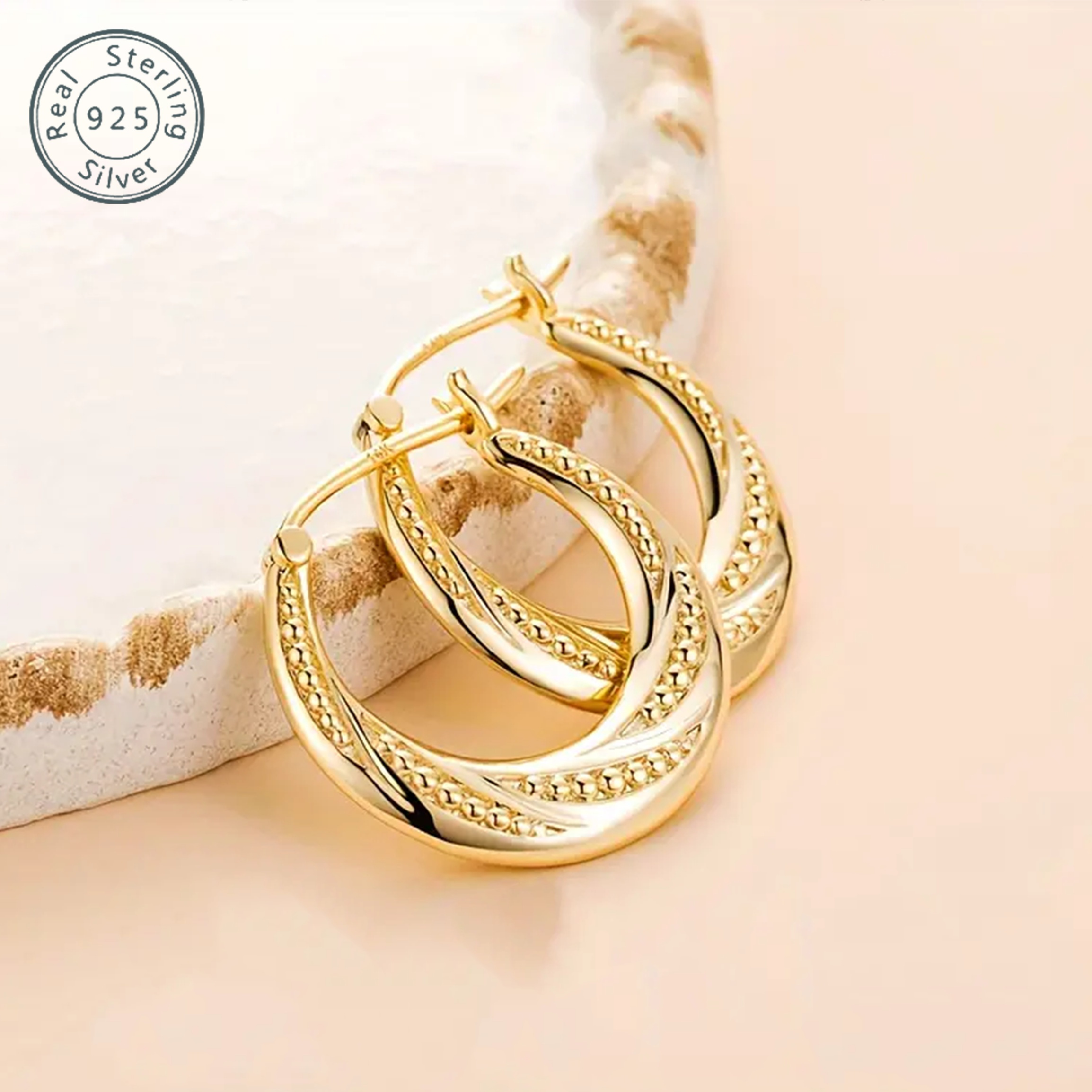 1pc bead spiral earrings 18k golden plated earrings 925   for women gift Product details 4