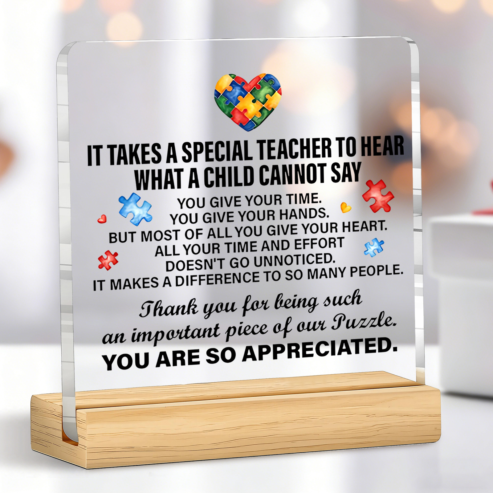 TEMU 2d Flat, 1pc Bohemian Autism Awareness Acrylic Plaque Suitable For Autistic Kids Special Education Teachers Gift, Desk Decor With Teacher Quote