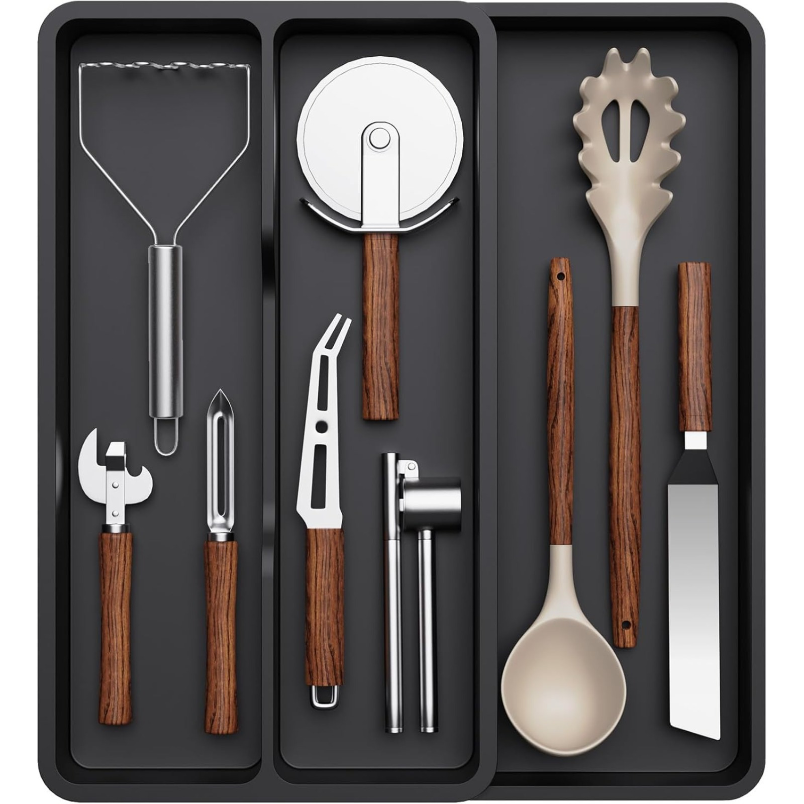 TEMU Expandable Utensil Drawer Organizer, Cooking Silverware Tray For Kitchen Drawer, Adjustable Cutlery Flatware Holder, Plastic Spatula Tools And Gadgets Storage Divider