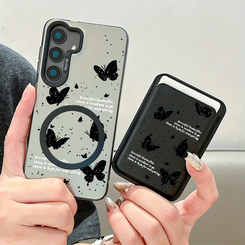 TEMU A Two-piece Set Designed For The S25, Featuring A Stylish And Creative Black Pattern Magnetic Phone Case That Protection, Along With A Luxurious
